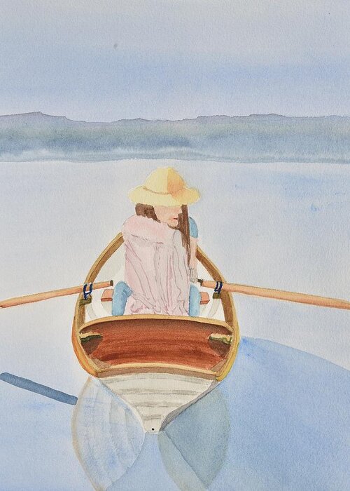Linda Brody Greeting Card featuring the painting Girl in Rowboat by Linda Brody