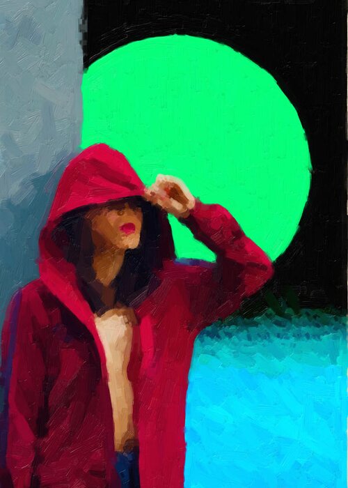 'hey Greeting Card featuring the digital art Girl Wearing a Maroon Hoodie by Serge Averbukh