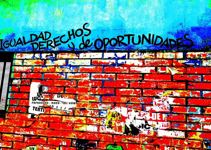 “latin America” Greeting Card featuring the photograph Give Us Equal Rights and Opportunities ...on Santiago Walls by Funkpix Photo Hunter