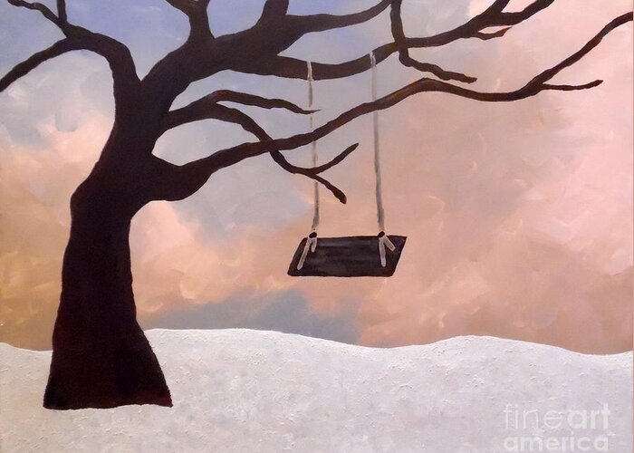 Tree Swing Greeting Card featuring the painting Giving Tree by Jilian Cramb - AMothersFineArt