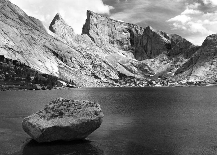 Wyoming Greeting Card featuring the photograph Glacial Erratic at Deep Lake Black and White by Brett Pelletier