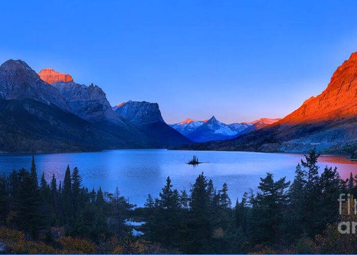 St Mary Greeting Card featuring the photograph Glacier Orange Glow Over St. Mary by Adam Jewell