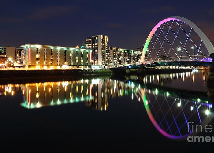 Glasgow Clyde Arc Greeting Card featuring the photograph Glasgow Clyde Arc Bridge at Twilight by Maria Gaellman