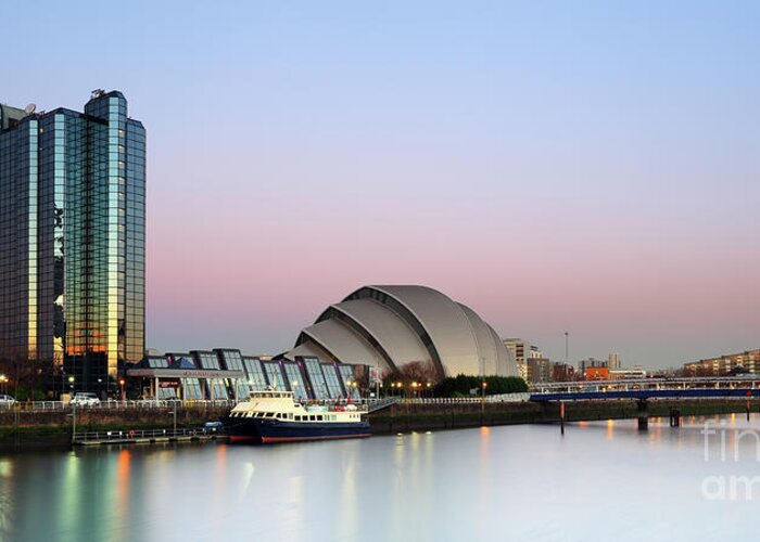 Glasgow Greeting Card featuring the photograph Glasgow River Clyde at Sunrise by Maria Gaellman