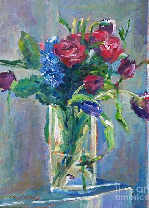 Still Life Greeting Card featuring the painting Glass Vase on Sill by David Lloyd Glover