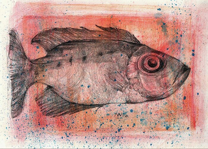 Fish Greeting Card featuring the mixed media Glasseye Snapper by AnneMarie Welsh