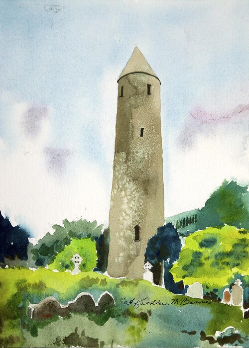  Greeting Card featuring the painting Glendalough Tower by Kathleen Barnes