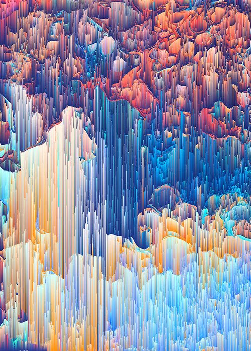 Pixel Art Greeting Card featuring the digital art Glitches in the Clouds by Jennifer Walsh