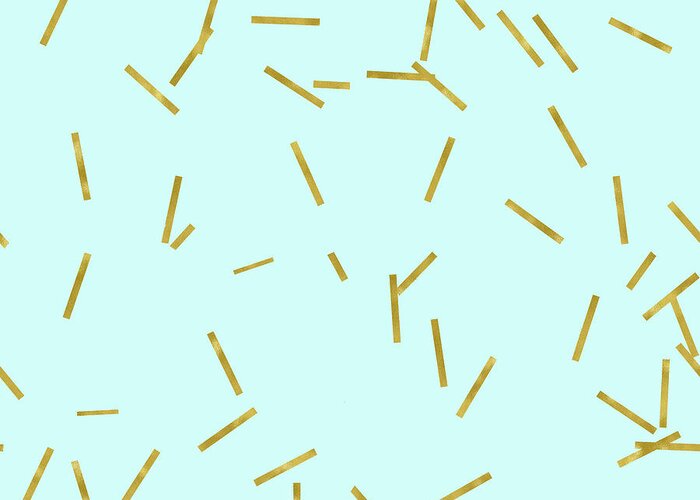 Stix Greeting Card featuring the digital art Glitter confetti on aqua gold pick up sticks pattern by Tina Lavoie