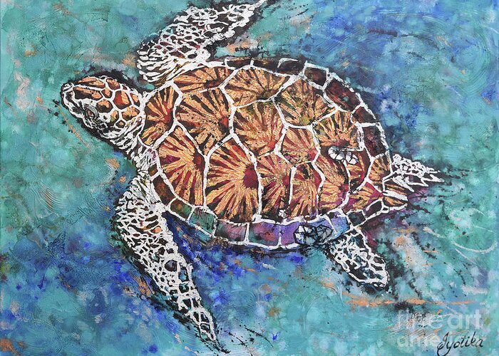 Marine Animals Greeting Card featuring the painting Glittering Turtle by Jyotika Shroff
