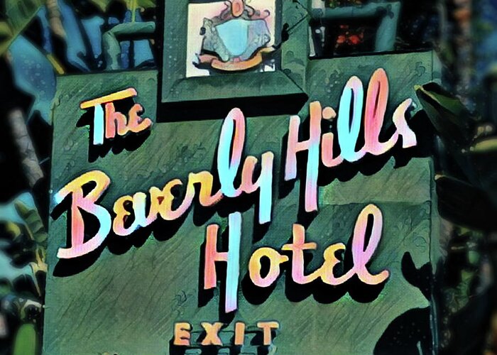 Hotel Greeting Card featuring the digital art Glitzy Beverly Hills Hotel by Russ Harris