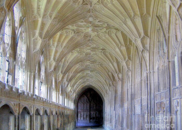 Gloucester Greeting Card featuring the photograph Gloucester Cathedral Cloisters by Nigel Fletcher-Jones