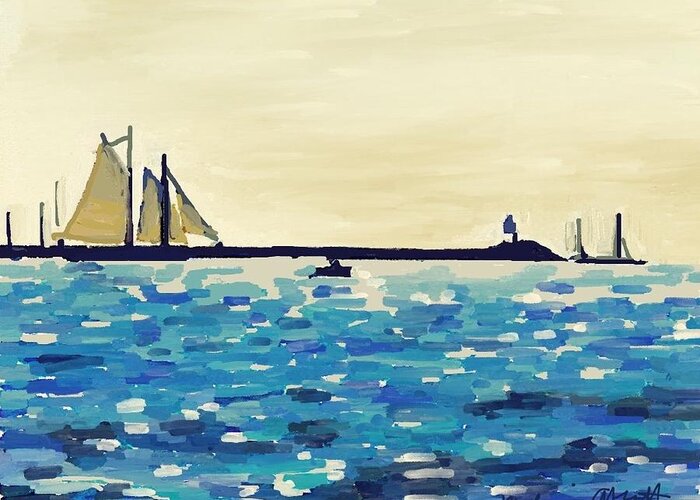 Gloucester Harbor Greeting Card featuring the painting Gloucester Harbor Breakwater by Melissa Abbott