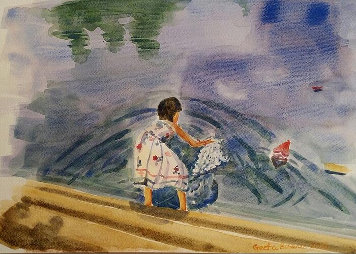 Paperboat Greeting Card featuring the painting Go baby go Watercolor painting by Geeta Yerra