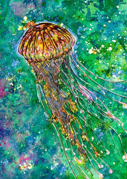 Jellyfish Greeting Card featuring the painting Go With The Flow by Nick Cantrell