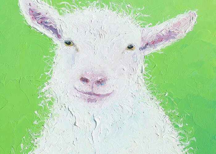 Goat Greeting Card featuring the painting Goat painting on apple green background by Jan Matson