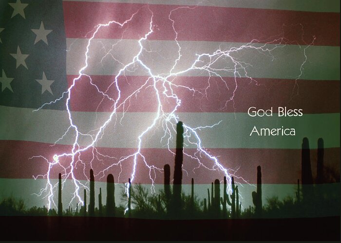 God Greeting Card featuring the photograph God Bless America Red White Blue Lightning Storm by James BO Insogna