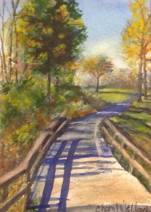 Bridge Greeting Card featuring the painting Going Home by Cheryl Wallace