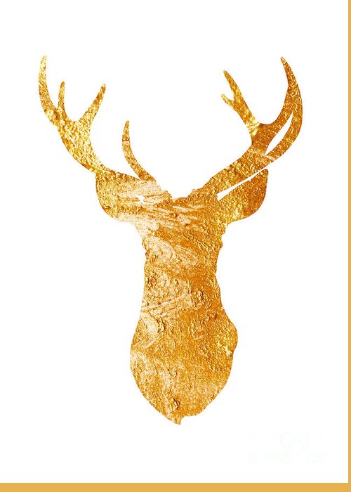 Deer Greeting Card featuring the painting Gold deer silhouette watercolor art print by Joanna Szmerdt