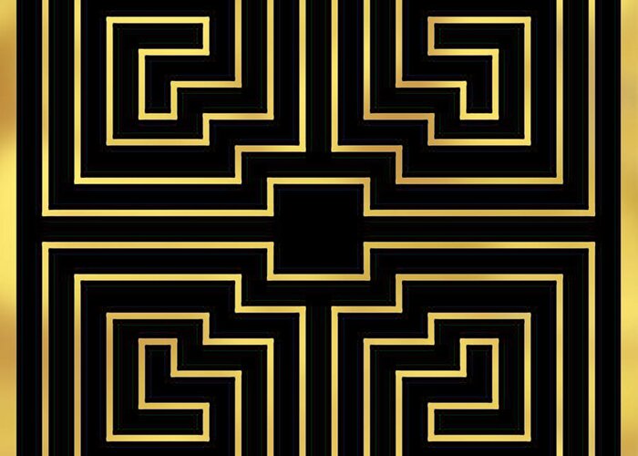 Gold Stripes On Black Greeting Card featuring the digital art Gold Stripes on Black by Chuck Staley