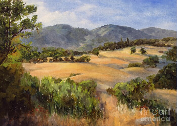 Golden Greeting Card featuring the painting Golden California by Karen Winters