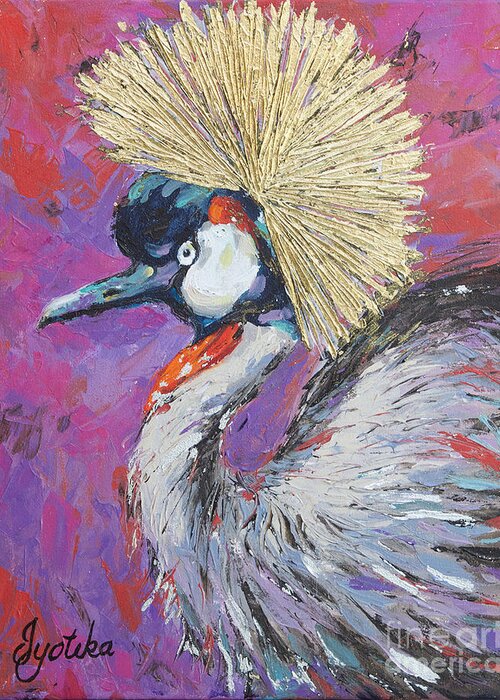 Grey Crowned Crane Greeting Card featuring the painting Golden Crown by Jyotika Shroff