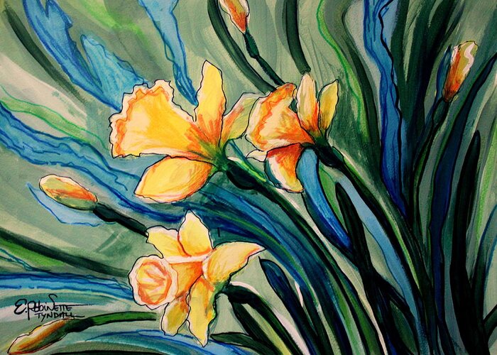 Floral Greeting Card featuring the painting Golden Daffodils by Elizabeth Robinette Tyndall