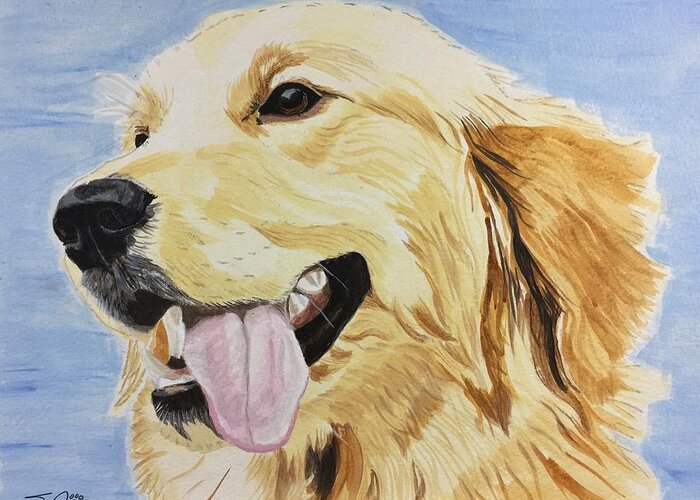 Golden Retriever Greeting Card featuring the painting Golden Day by Sonja Jones