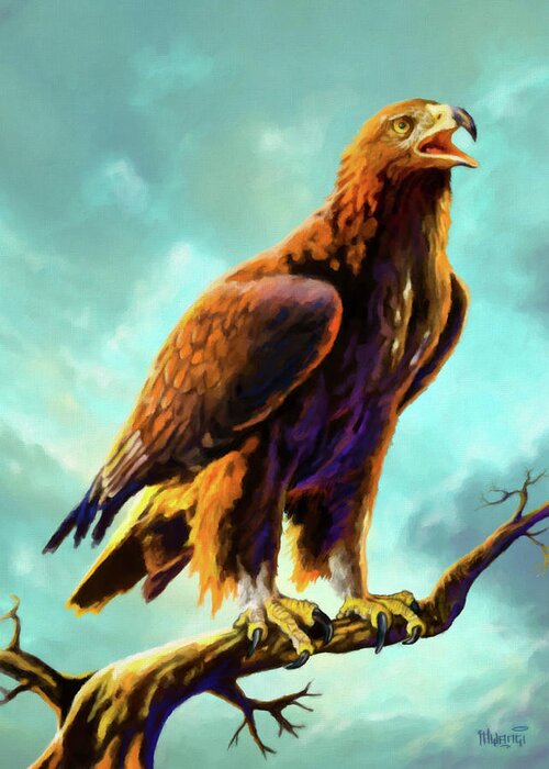 Kenyan Greeting Card featuring the painting Golden Eagle by Anthony Mwangi