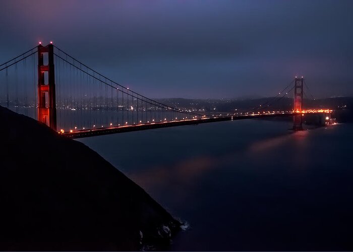  Greeting Card featuring the photograph Golden Gate at Night by Patrick Boening