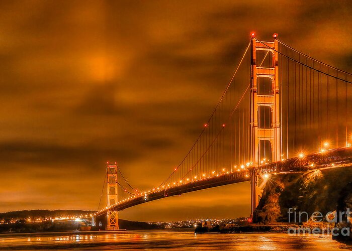 Golden Gate Bridge Greeting Card featuring the photograph Golden Gate Bridge - Nightside by Jim Carrell