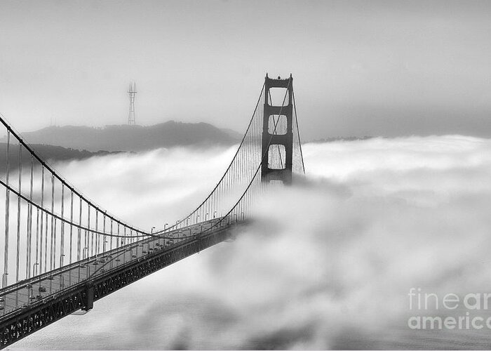 San Francisco Greeting Card featuring the photograph Golden Gate BW Fog by Chuck Kuhn