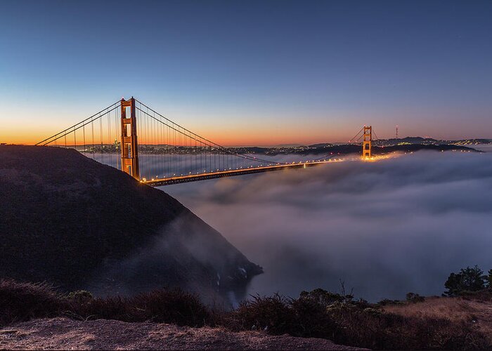 Golden Greeting Card featuring the photograph Golden gate by Davorin Mance