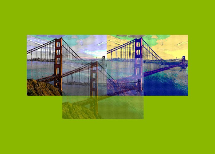 Abstract Golden Gate Bridge Greeting Card featuring the photograph Golden Gate Triple by Stacie Siemsen