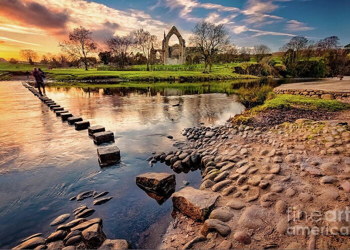 Bolton Abbey Greeting Card featuring the photograph Golden hour by the River Wharfe by Mariusz Talarek