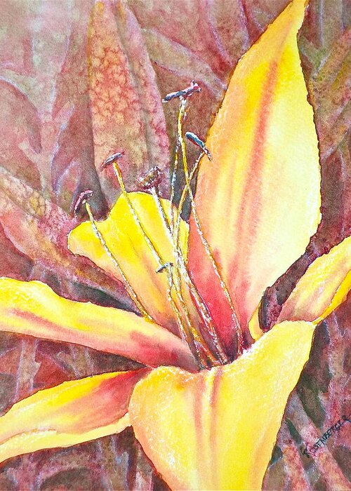 Watercolor Greeting Card featuring the photograph Golden Lily by Carolyn Rosenberger