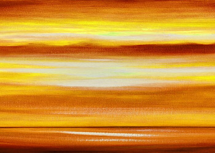 Art Greeting Card featuring the painting Golden Panoramic Abstract Sunset by Gina De Gorna