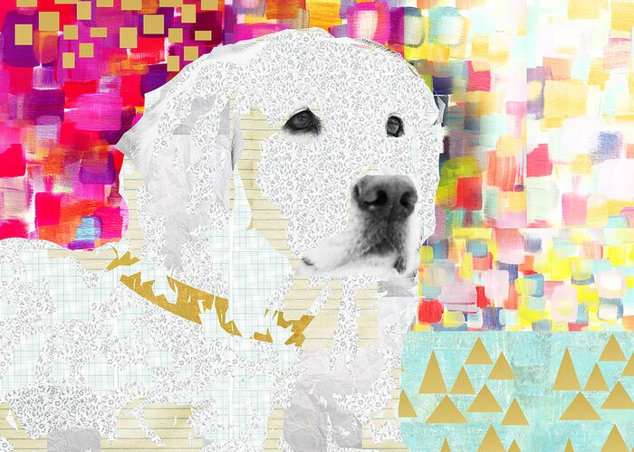 Golden Greeting Card featuring the mixed media Golden Retriever Collage by Claudia Schoen