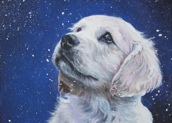 Dog Greeting Card featuring the painting Golden Retriever Pup in Snow by Lee Ann Shepard