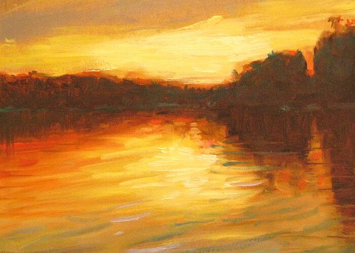 Sunset Greeting Card featuring the painting Golden by Robie Benve