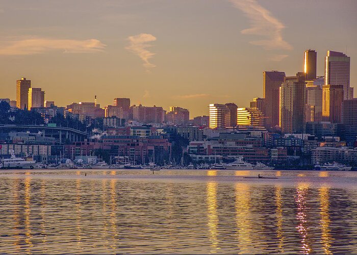 Seattle Greeting Card featuring the photograph Golden Seattle Sunrise by Emerita Wheeling