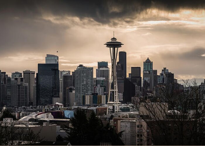 Seattle Greeting Card featuring the photograph Golden Sky Seattle by Chris McKenna