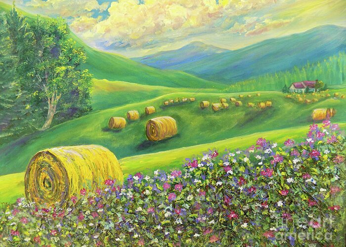 Nixon Greeting Card featuring the painting Golden Splendor In The Hay Field by Lee Nixon