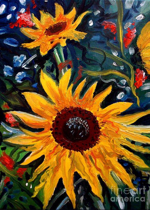 Impressionism Greeting Card featuring the painting Golden Sunflower Burst by Elizabeth Robinette Tyndall