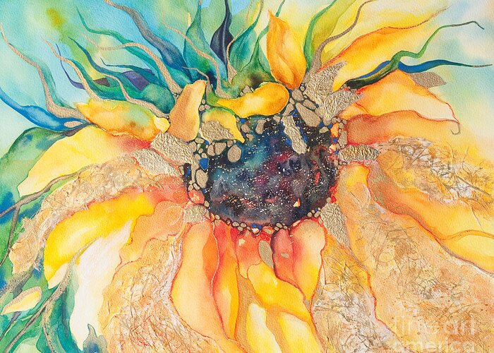 Sunflower Greeting Card featuring the painting Golden Sunflower by Kate Bedell
