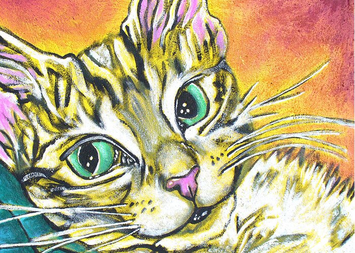 Portrait Greeting Card featuring the painting Golden Tabby by Sarah Crumpler
