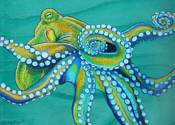 Octopus Greeting Card featuring the painting Golden Tako by Emily Brantley