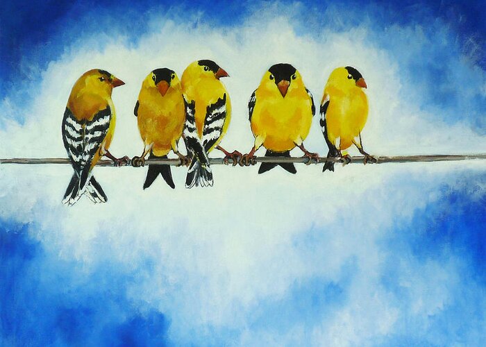 Goldfinch Greeting Card featuring the painting Goldfinch on a Wire by Pat Dolan