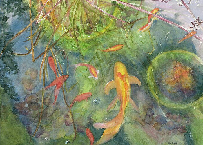Pond Greeting Card featuring the painting Goldfish Pond 1 by Madeleine Arnett