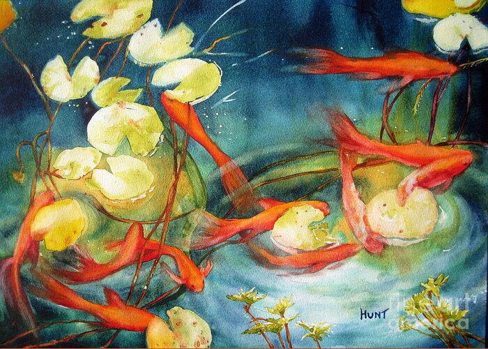 Fish Greeting Card featuring the painting Goldfish Pond by Shirley Braithwaite Hunt